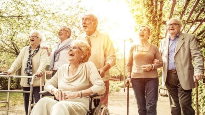 Elderly people with a sunny backdrop