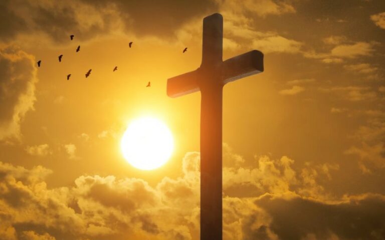 Cross at sunrise on Easter Sunday